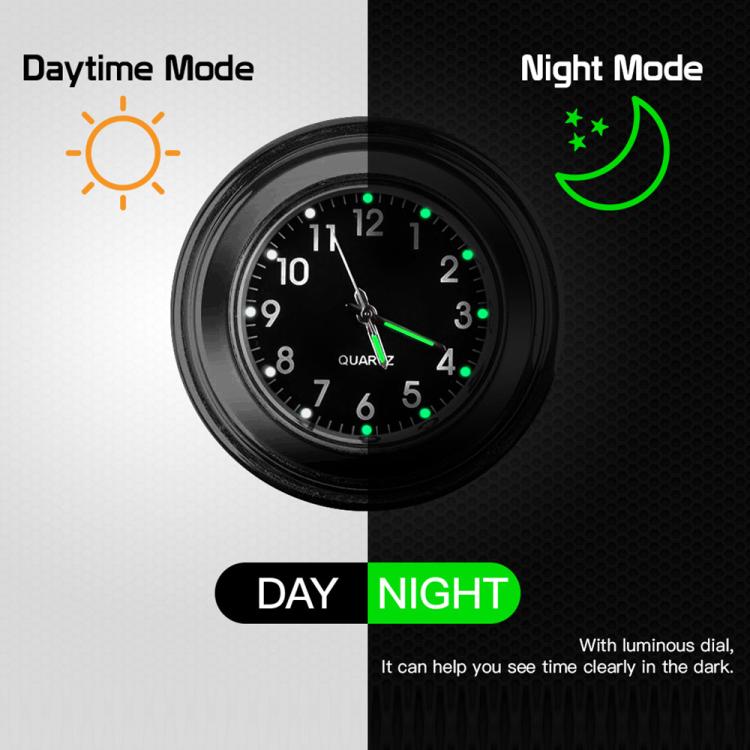 Orologio da manubrio per moto con placcatura in lega di alluminio, Clock Silver Shell Black Background, Clock Silver Shell White Background, Clock Black Shell White Background, Clock Black Shell Black Background