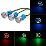 Interruttore piatto a pulsante impermeabile in metallo modificato da 2 pezzi da 19 mm con luce, colore:, Reset  Blue Light, Reset Red Light, Reset Green Light, Self-lock Blue Light, Self-lock Red Light, Self-lock Green Light