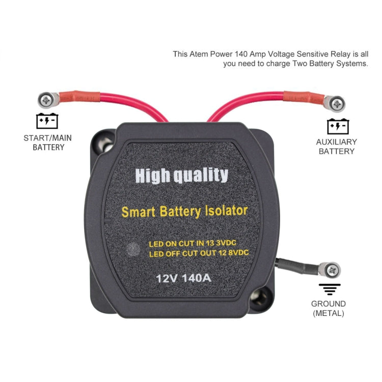 Relè sensibile alla tensione del sistema a doppia batteria per auto da spiaggia per auto fuoristrada da 12 V 140 A, 12V 140A