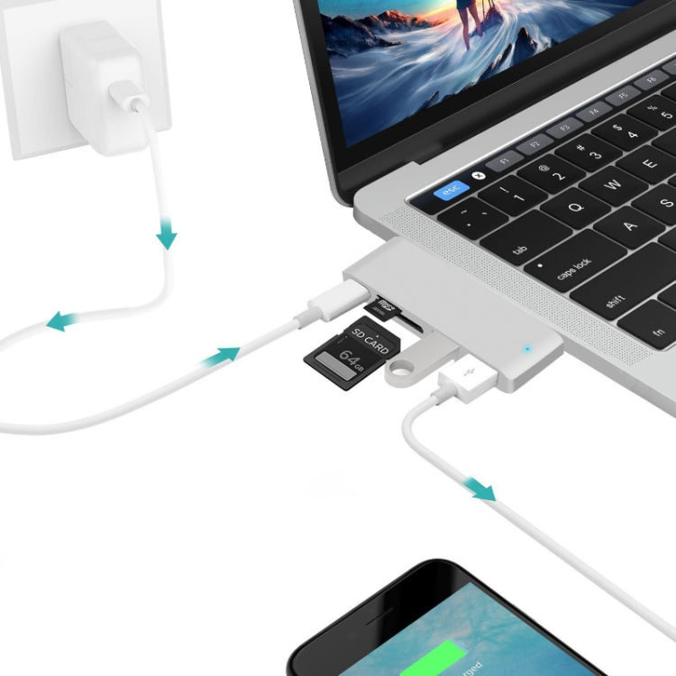 Lettore di schede per docking station con splitter da USB-C a HDMI, specifica:, 5 in 1 Gray, 5 in 1 Silver, 6 in 1 Gray, 6 in 1 Silver