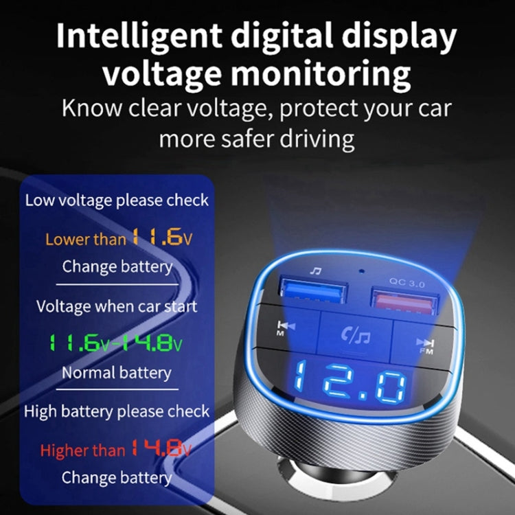 QC3.0 Trasmettitore FM per auto con lettore MP3 Bluetooth per auto a ricarica rapida, QC3.0 Fast Charge
