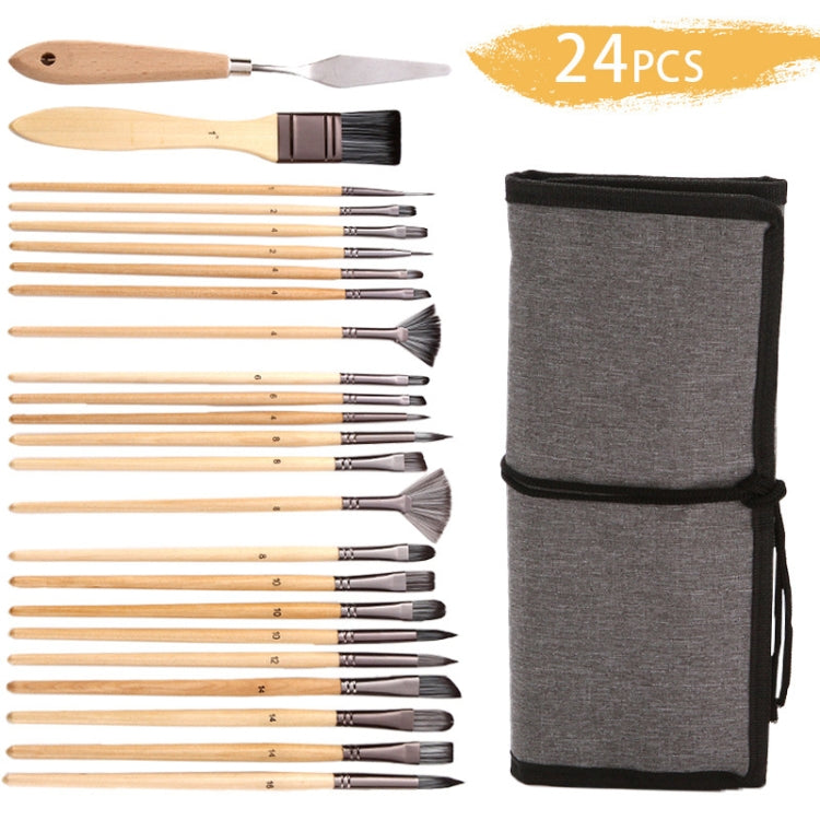 24 in 1 set di borse portaoggetti in tela con pennelli in lana di nylon per pittura a olio, guazzo, acquerello, 24 In 1 Oil Painting