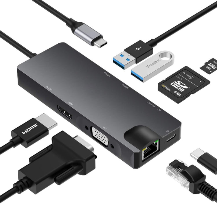 Docking station 8 in 1 da tipo C a HDMI + VAG Gigabit RJ45 + USB 3.0