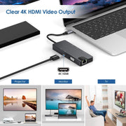 Docking station 8 in 1 da tipo C a HDMI + VAG Gigabit RJ45 + USB 3.0