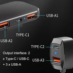 Caricabatteria per auto a ricarica rapida per telefono cellulare 5 in 1, SC02M, SC02