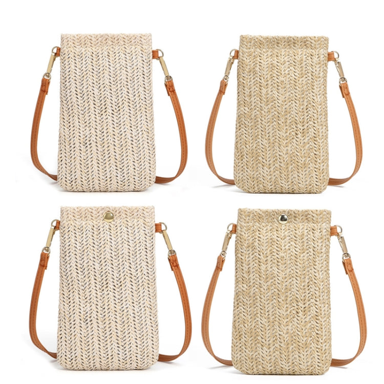 Borsa da spiaggia estiva da donna Borsa monospalla per cellulare Borsa portamonete in paglia, Beige, Cream, Beige Magnetic Buckle, Cream Magnetic Buckle