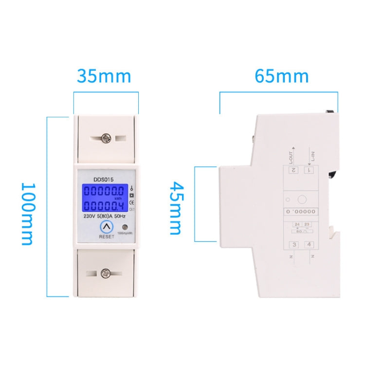 SINOTIMER DDS015 Display retroilluminato Contatore di energia su rotaia domestica monofase 5-80A 230V, DDS015