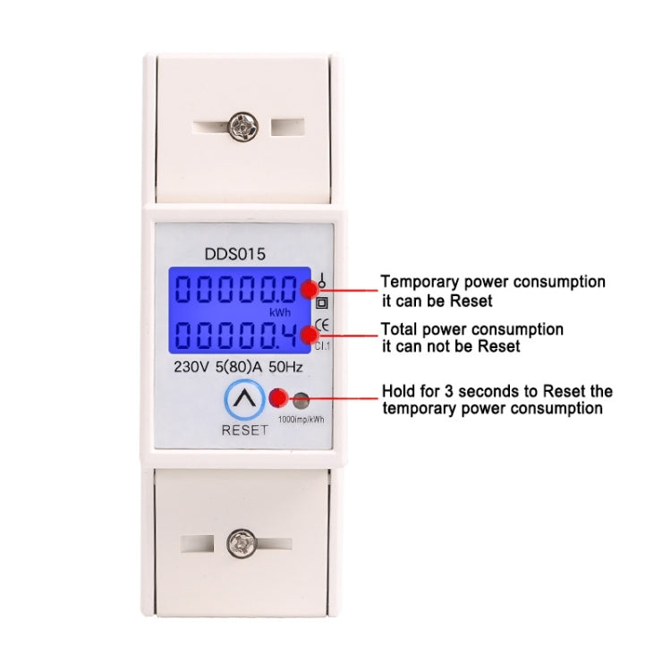 SINOTIMER DDS015 Display retroilluminato Contatore di energia su rotaia domestica monofase 5-80A 230V, DDS015