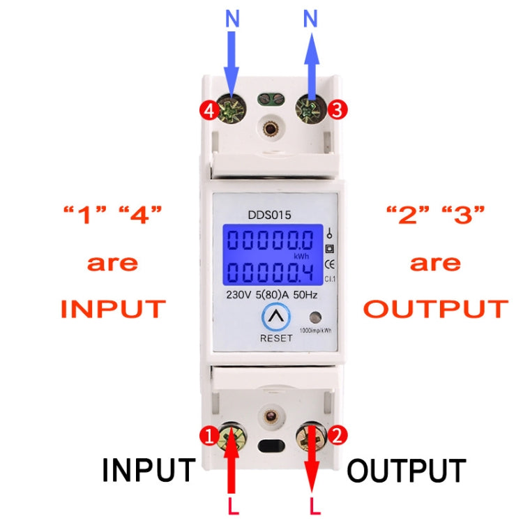 SINOTIMER DDS015 Display retroilluminato Contatore di energia su rotaia domestica monofase 5-80A 230V, DDS015