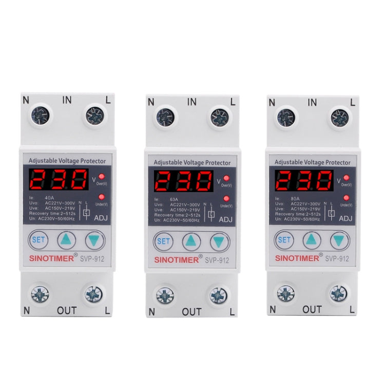 SINOTIMER SVP-912 Protezione da sottotensione intelligente con ripristino automatico regolabile, corrente:, 40A, 63A, 80A