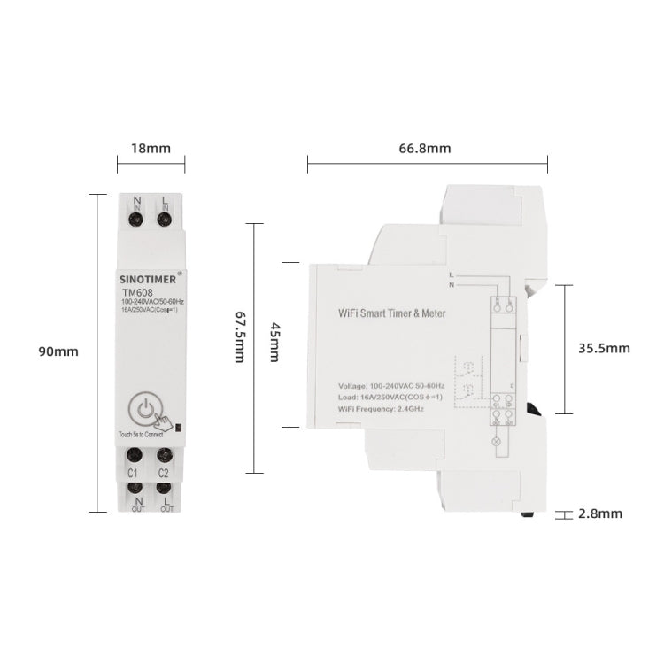 SINOTIMER TM608 Smart WiFi Misuratore di potenza monofase Mobile App Home Rail Meter 16A 100-240V, TM608