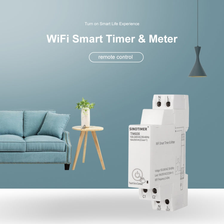 SINOTIMER TM608 Smart WiFi Misuratore di potenza monofase Mobile App Home Rail Meter 16A 100-240V, TM608