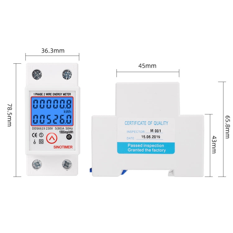 SINOTIMER DDS6619-526L-2 può ripristinare il display retroilluminato a zero Contatore di energia elettrica su binario monofase, DDS6619-526L-2