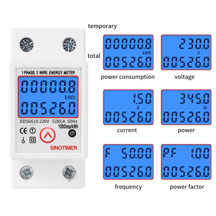 SINOTIMER DDS6619-526L-2 può ripristinare il display retroilluminato a zero Contatore di energia elettrica su binario monofase, DDS6619-526L-2