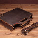 Cartella da lavoro portatile a tracolla vintage in pelle, Business Briefcase