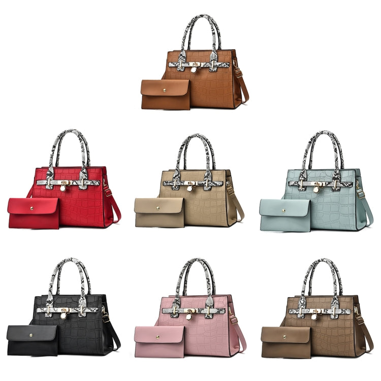 2613 Borse 2 in 1 con motivo a pietra di grande capacità, Red, Khaki, Green, Black, Pink, Coffee, Soil Yellow