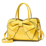 8111 Borsa da donna in pelle lucida con fiocco, Yellow, Red Wine, Khaki, Blue, Black, Light Green, Pink