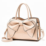 8111 Borsa da donna in pelle lucida con fiocco, Yellow, Red Wine, Khaki, Blue, Black, Light Green, Pink