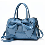 8111 Borsa da donna in pelle lucida con fiocco, Yellow, Red Wine, Khaki, Blue, Black, Light Green, Pink