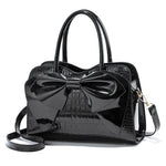 8111 Borsa da donna in pelle lucida con fiocco, Yellow, Red Wine, Khaki, Blue, Black, Light Green, Pink