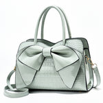 8111 Borsa da donna in pelle lucida con fiocco, Yellow, Red Wine, Khaki, Blue, Black, Light Green, Pink