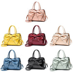 8111 Borsa da donna in pelle lucida con fiocco, Yellow, Red Wine, Khaki, Blue, Black, Light Green, Pink