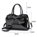 8111 Borsa da donna in pelle lucida con fiocco, Yellow, Red Wine, Khaki, Blue, Black, Light Green, Pink