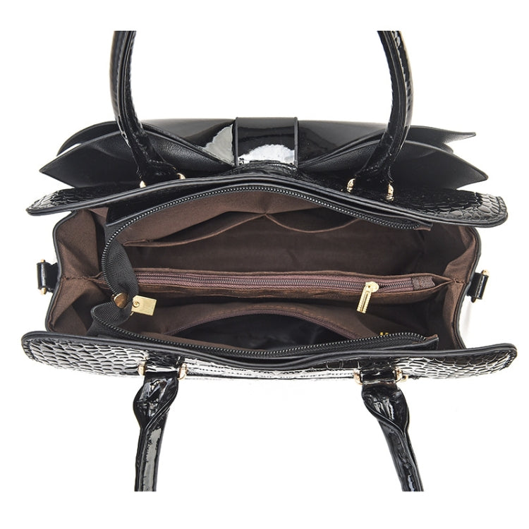 8111 Borsa da donna in pelle lucida con fiocco, Yellow, Red Wine, Khaki, Blue, Black, Light Green, Pink