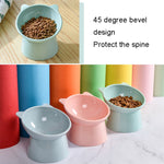 Ciotola per alimenti per bocca inclinata cervicale con protezione alta per animali domestici Ciotola per gatti in plastica antiribaltamento, Blue, Pink, Gray