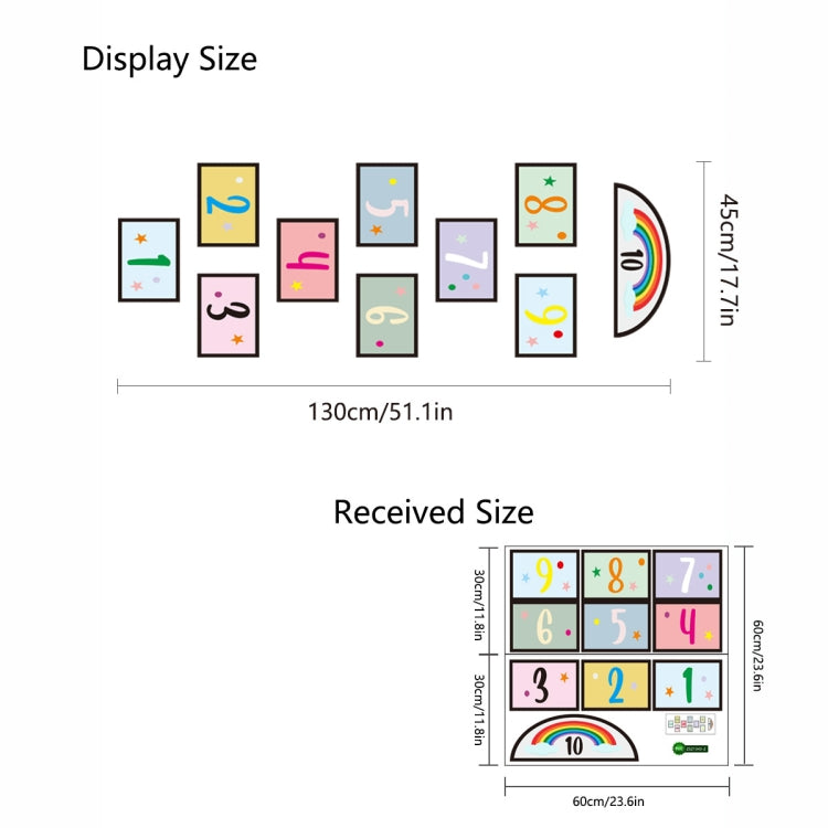 2 PCS Digital Jumping Grid Game Cartoon Floor Paste Decorazione del terreno in età prescolare per bambini