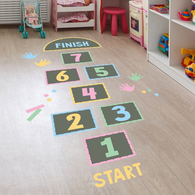 2 PCS Digital Jumping Grid Game Cartoon Floor Paste Decorazione del terreno in età prescolare per bambini