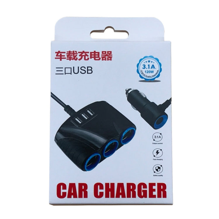 JY-1905 120W multifunzionale USB 3 in 1 caricabatteria per auto accendisigari per auto, stile:, 3 Ports, 5 Ports