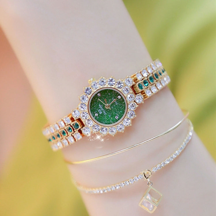 BS Bee Sister FA1580 Orologio a catena da donna con temperamento scintillante con diamanti pieni, Golden Green, Golden Blue, Silver Blue, Rose Coffee