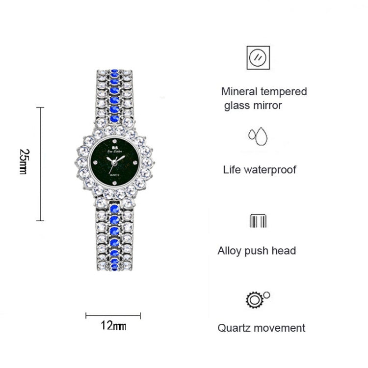BS Bee Sister FA1580 Orologio a catena da donna con temperamento scintillante con diamanti pieni, Golden Green, Golden Blue, Silver Blue, Rose Coffee