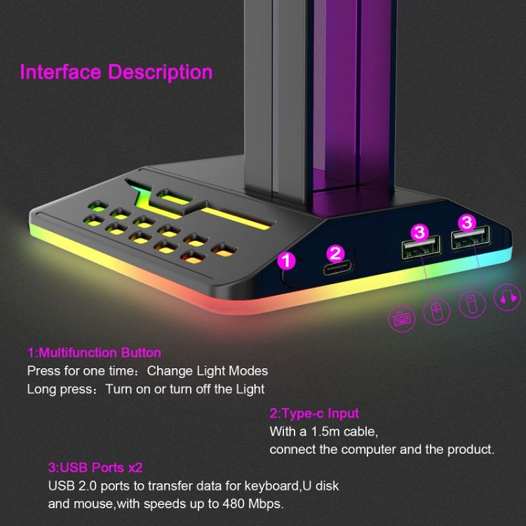 Supporto per cuffie da gioco con doppia USB e luce RGB