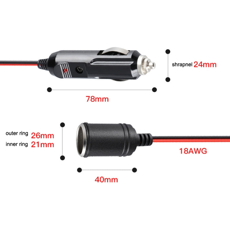 Linea di estensione per presa accendisigari per auto 12-24 V, lunghezza cavo 3,7 m, 12-24V Length 370cm