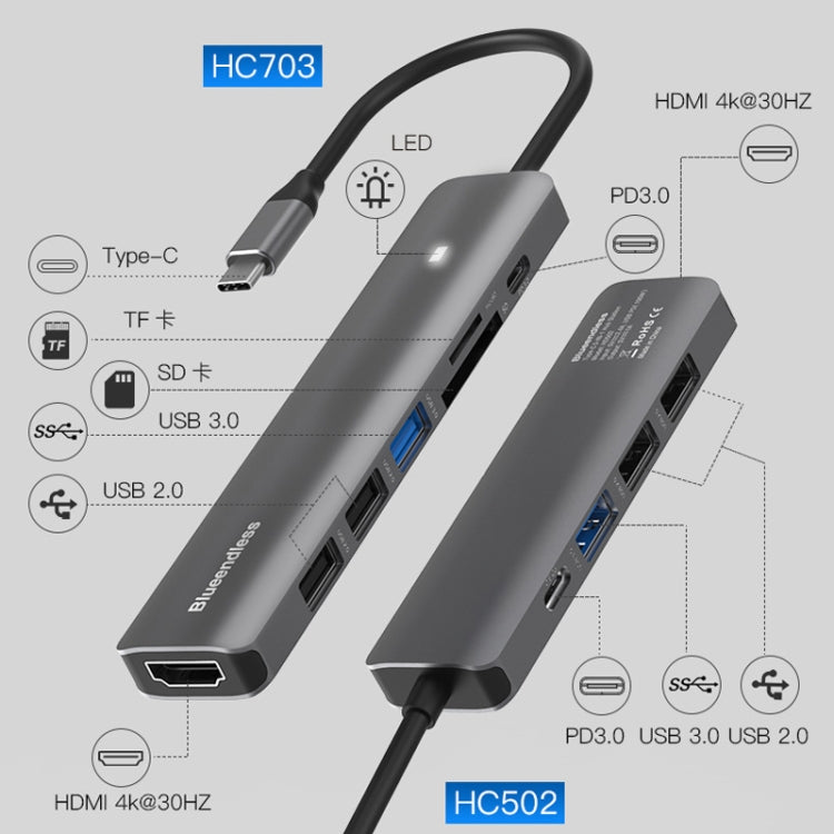Blueendless Type-C+USB 3.0/2.0+HDMI4K HUB, Specifiche:, 7 in 1, 5 in 1