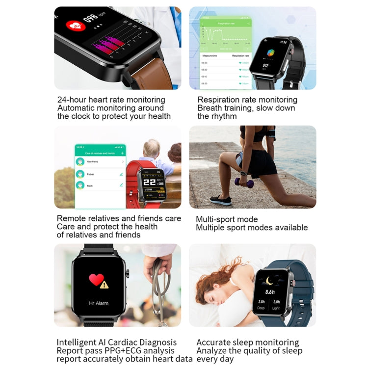 LOANIY E86 Orologio Bluetooth intelligente con monitoraggio della frequenza cardiaca da 1,7 pollici, Blue, Black, Red, Black Leather, Brown Leather, Black Steel
