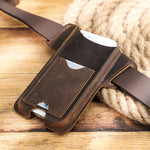 CONTATTI FAMIGLIA Fondina da cintura per cellulare con grande schermo in pelle Crazy Horse, Brown, Black