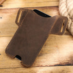 CONTATTI FAMIGLIA Fondina da cintura per cellulare con grande schermo in pelle Crazy Horse, Brown, Black