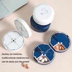 Scatola per medicinali portatile a otto griglie rotonde a doppio strato da 2 pezzi con taglierina, White, Blue
