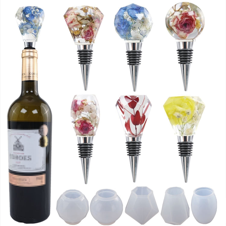 Stampo in silicone per tappo per vino rosso in resina epossidica di cristallo fai da te, stile:, Five Molds, 5 Molds+5 Red Wine Plug