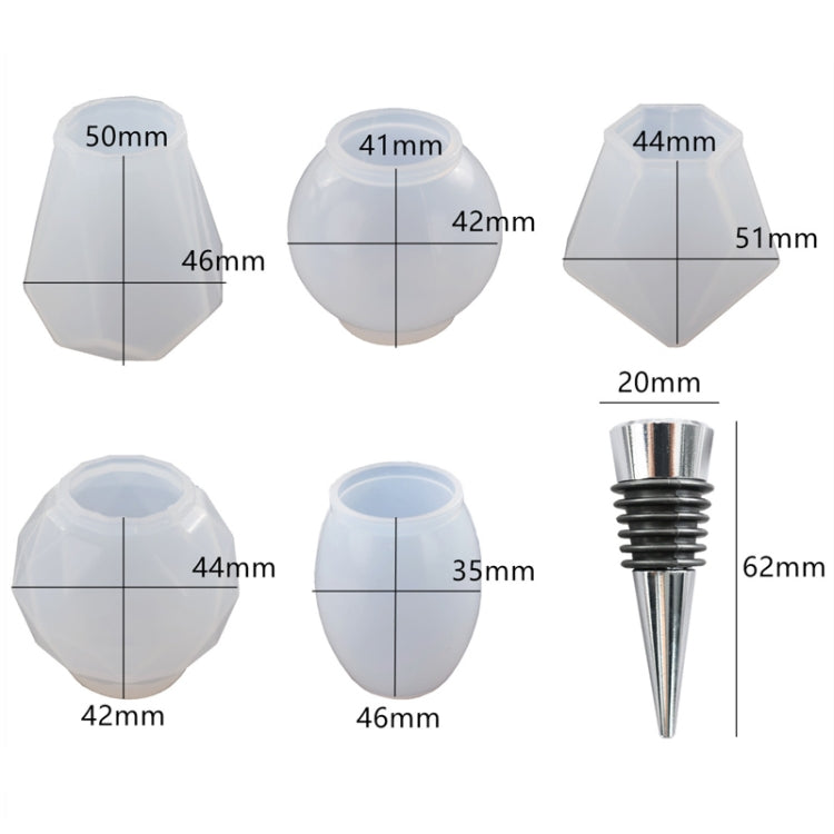 Stampo in silicone per tappo per vino rosso in resina epossidica di cristallo fai da te, stile:, Five Molds, 5 Molds+5 Red Wine Plug