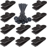 Set da appendere rapido con fibbia a clip per tenda fissa con baldacchino antivento da campeggio all'aperto, 10 Clips+10 Ropes, 10 Clips+10 Black Ropes, 10 Clips+10 Black Ropes+10 Silver Buckles, 10 Clips+10 Elastic Ropes+10 Black Buckles              ...
