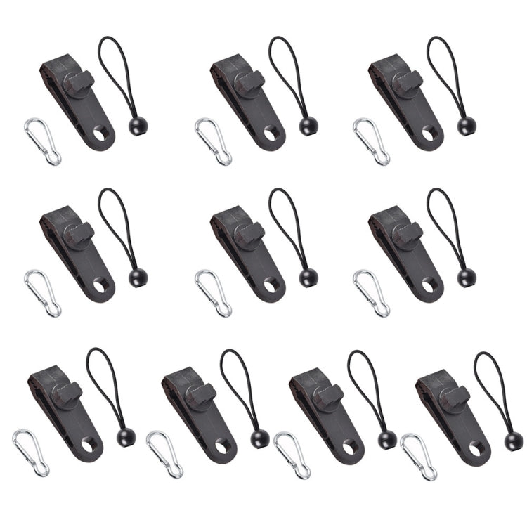 Set da appendere rapido con fibbia a clip per tenda fissa con baldacchino antivento da campeggio all'aperto, 10 Clips+10 Ropes, 10 Clips+10 Black Ropes, 10 Clips+10 Black Ropes+10 Silver Buckles, 10 Clips+10 Elastic Ropes+10 Black Buckles              ...