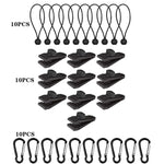 Set da appendere rapido con fibbia a clip per tenda fissa con baldacchino antivento da campeggio all'aperto, 10 Clips+10 Ropes, 10 Clips+10 Black Ropes, 10 Clips+10 Black Ropes+10 Silver Buckles, 10 Clips+10 Elastic Ropes+10 Black Buckles              ...