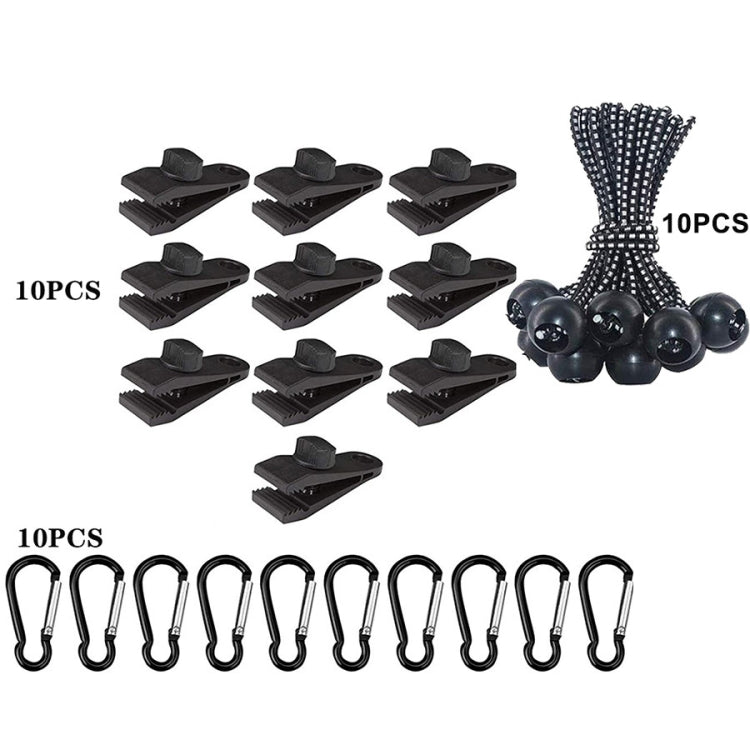 Set da appendere rapido con fibbia a clip per tenda fissa con baldacchino antivento da campeggio all'aperto, 10 Clips+10 Ropes, 10 Clips+10 Black Ropes, 10 Clips+10 Black Ropes+10 Silver Buckles, 10 Clips+10 Elastic Ropes+10 Black Buckles              ...