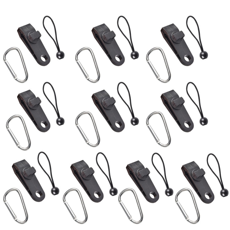 Set da appendere rapido con fibbia a clip per tenda fissa con baldacchino antivento da campeggio all'aperto, 10 Clips+10 Ropes, 10 Clips+10 Black Ropes, 10 Clips+10 Black Ropes+10 Silver Buckles, 10 Clips+10 Elastic Ropes+10 Black Buckles              ...