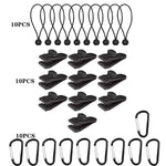Set da appendere rapido con fibbia a clip per tenda fissa con baldacchino antivento da campeggio all'aperto, 10 Clips+10 Ropes, 10 Clips+10 Black Ropes, 10 Clips+10 Black Ropes+10 Silver Buckles, 10 Clips+10 Elastic Ropes+10 Black Buckles              ...