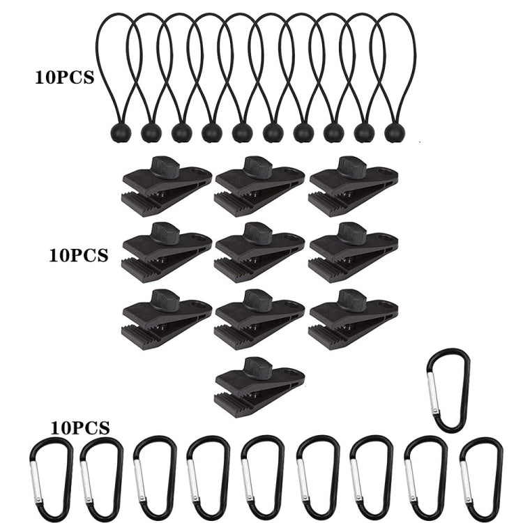 Set da appendere rapido con fibbia a clip per tenda fissa con baldacchino antivento da campeggio all'aperto, 10 Clips+10 Ropes, 10 Clips+10 Black Ropes, 10 Clips+10 Black Ropes+10 Silver Buckles, 10 Clips+10 Elastic Ropes+10 Black Buckles              ...